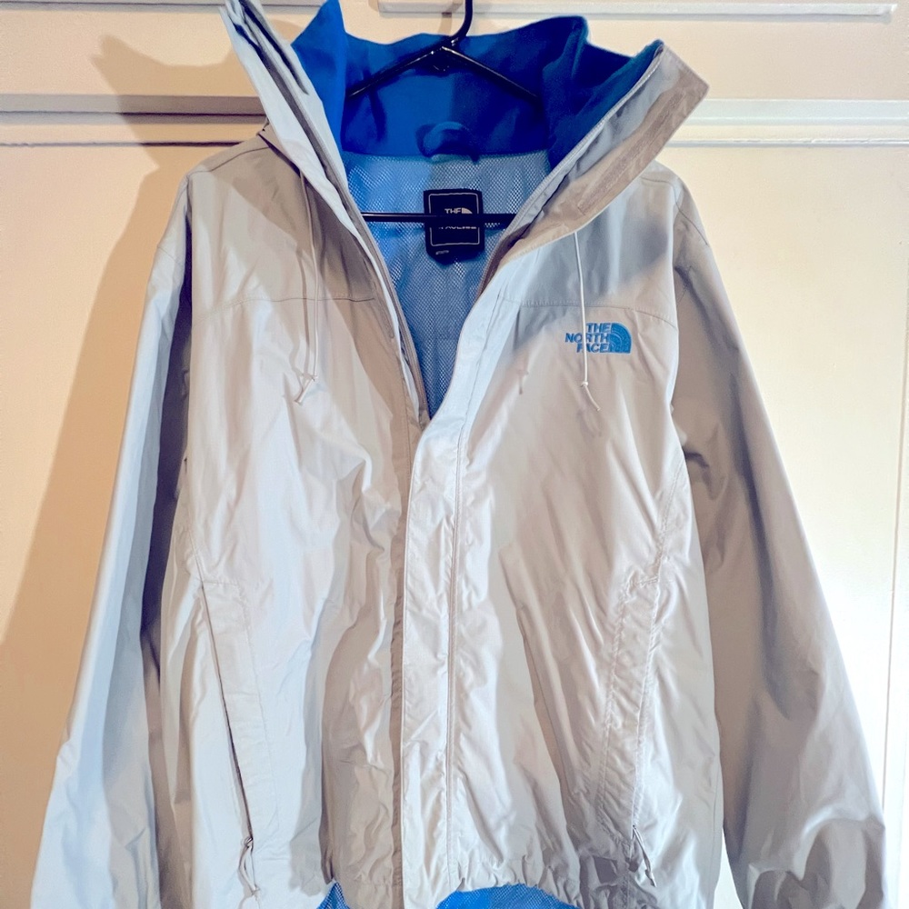 North Face Grey/ Blue Raincoat, Medium sized, preloved